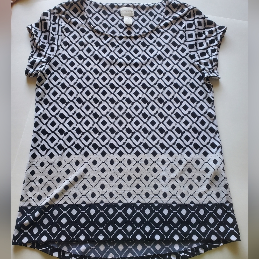 Chico's Top High Low Soft Slinky Stretchy Career Business Casual Sz 1 Chest 36